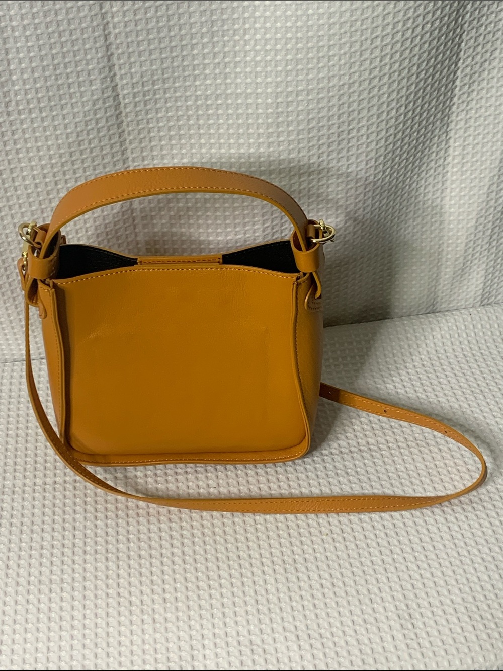 Anna Paola Made In Italy Mustard Yellow Leather Shoulder Bag with Top Handle